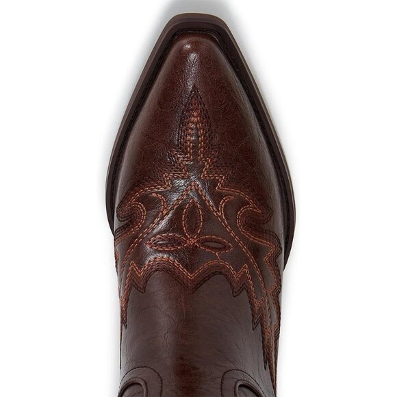 🆕Women Chestnut Brown Faux Leather Wood Embroidered Chunky Heel Cowgirl Boots - Picture 8 of 8